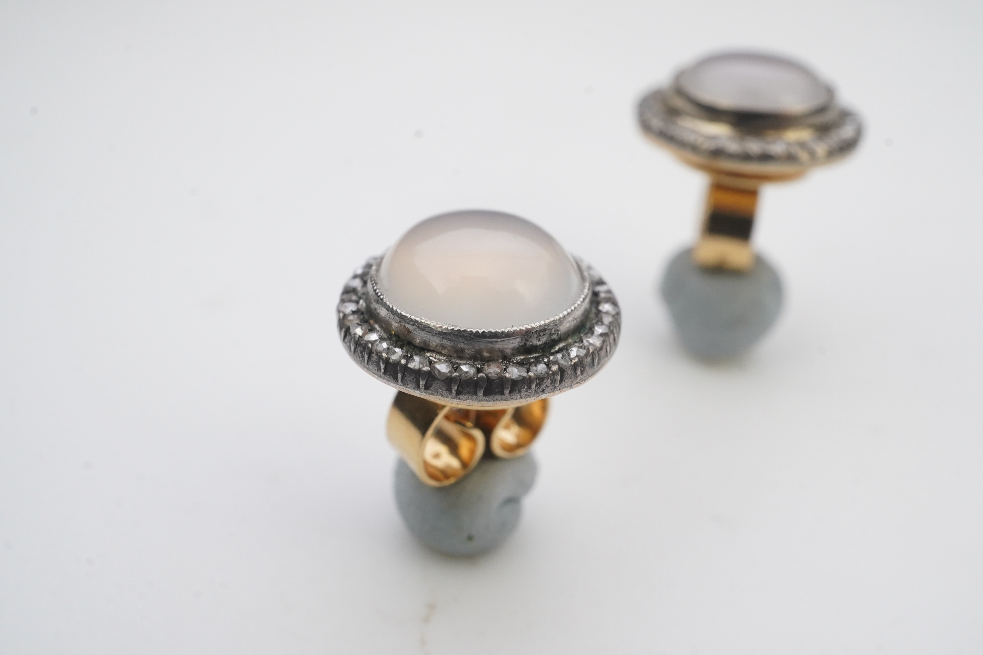 A pair of chalcedony and diamond earrings